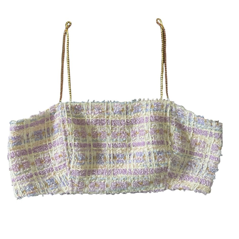 House of Harlow 1960 Purple Pastel Plaid Crop Top Rhinestone Straps Size 8